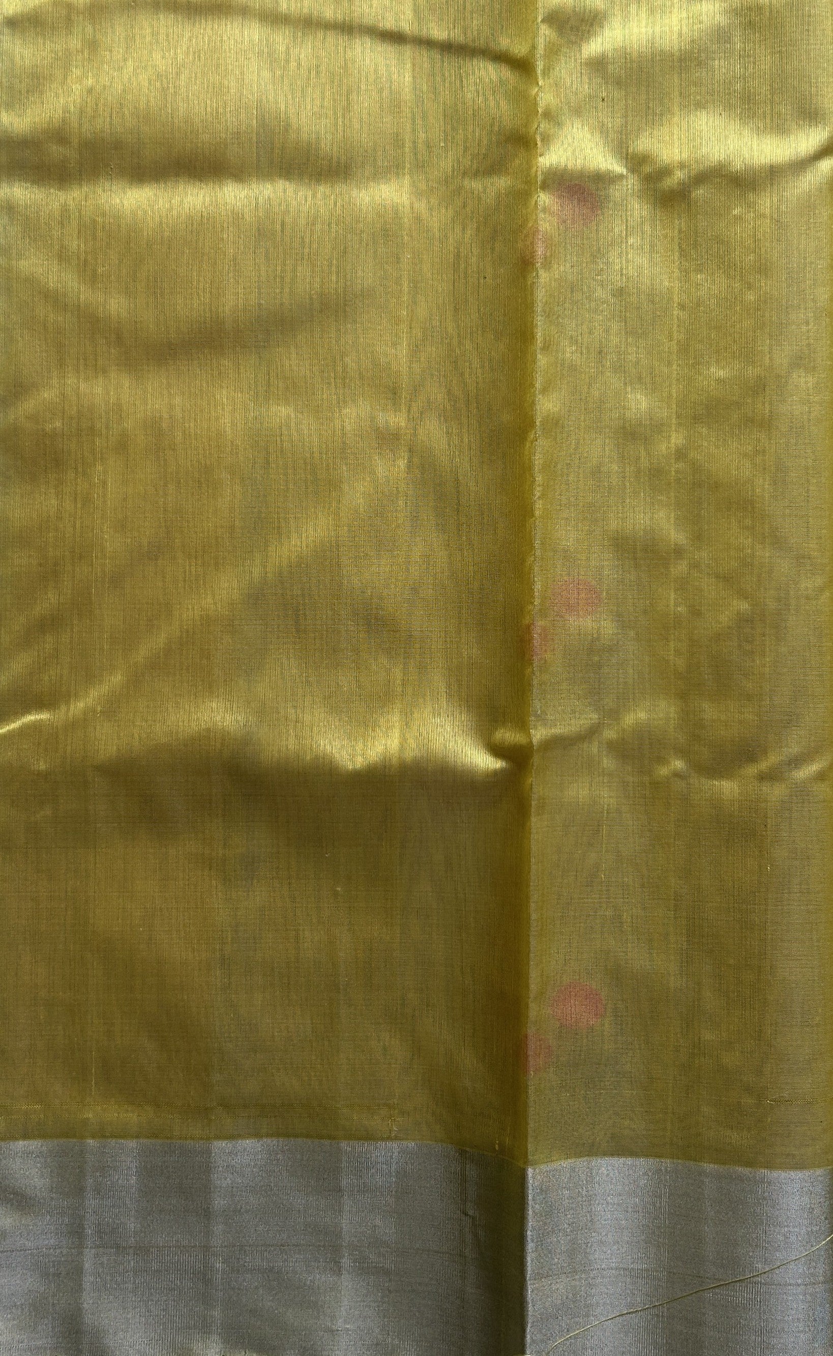 Chanderi Silk Saree Yellow color Elegantly Paired with a Silver Zari border - Sampradaya Designer Studio