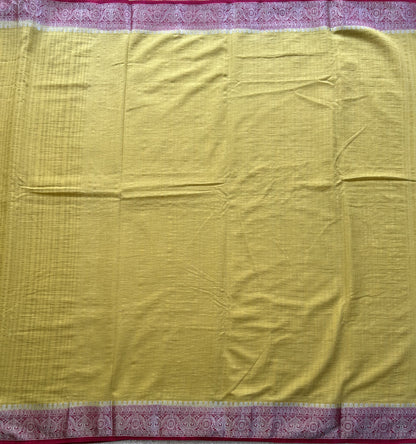 Lemon Yellow Banarasi Semi Tussar Georgette Saree with Sliver Zari Border — Lightweight Festive Wear