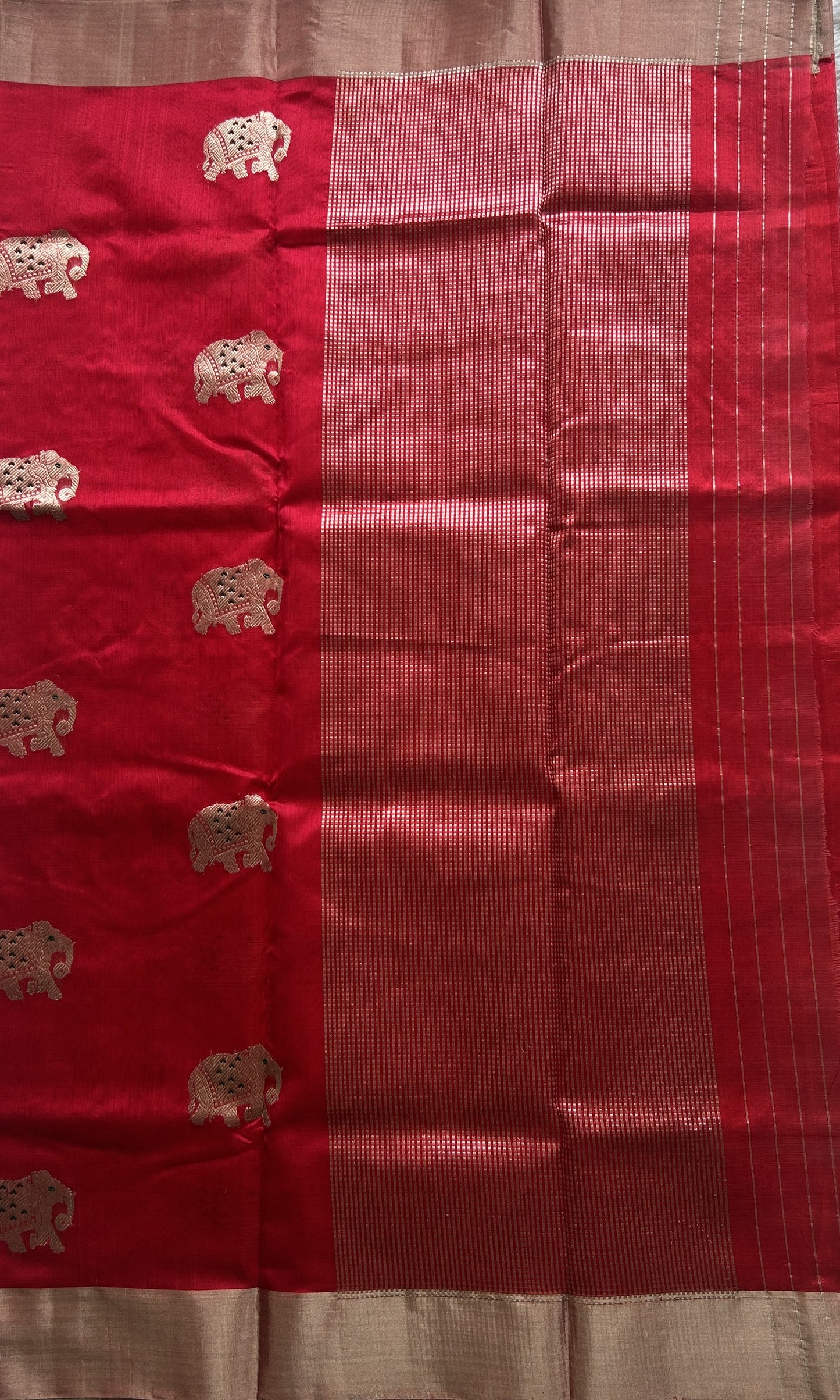 Chanderi Silk Saree Deep Pink color Elegantly Paired with a Silver Zari border - Sampradaya Designer Studio