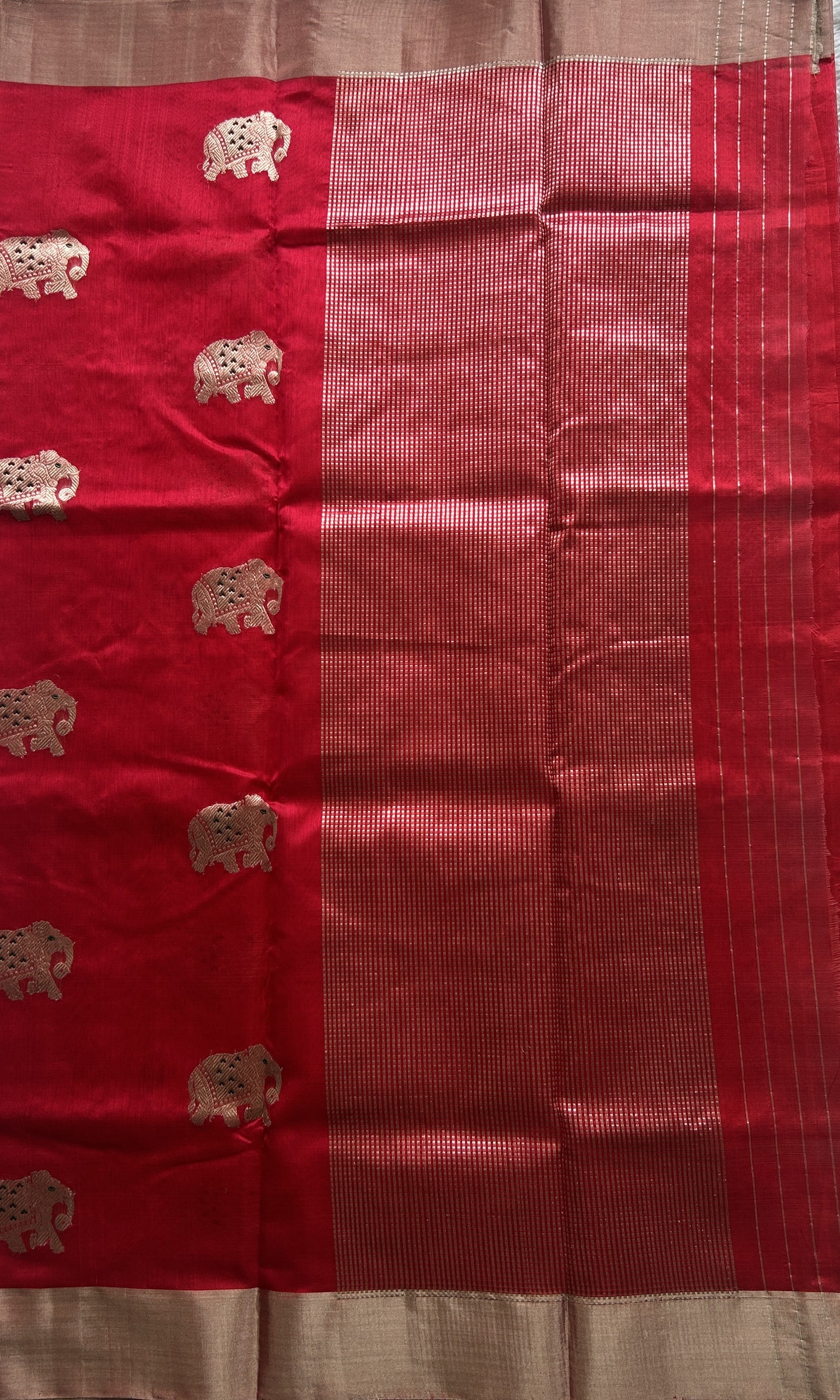 Chanderi Silk Saree Deep Pink color Elegantly Paired with a Silver Zari border - Sampradaya Designer Studio