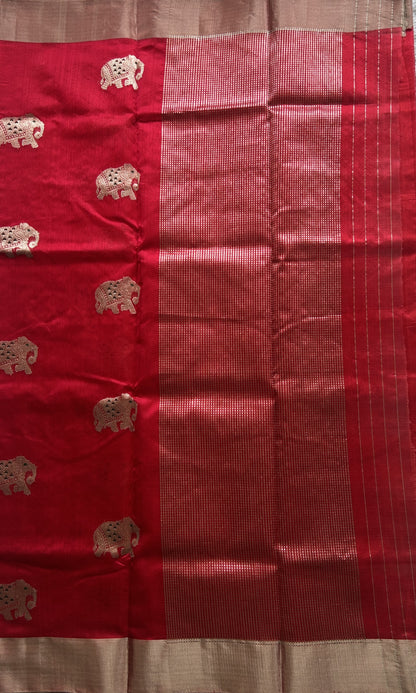 Chanderi Silk Saree Deep Pink color Elegantly Paired with a Silver Zari border - Sampradaya Designer Studio