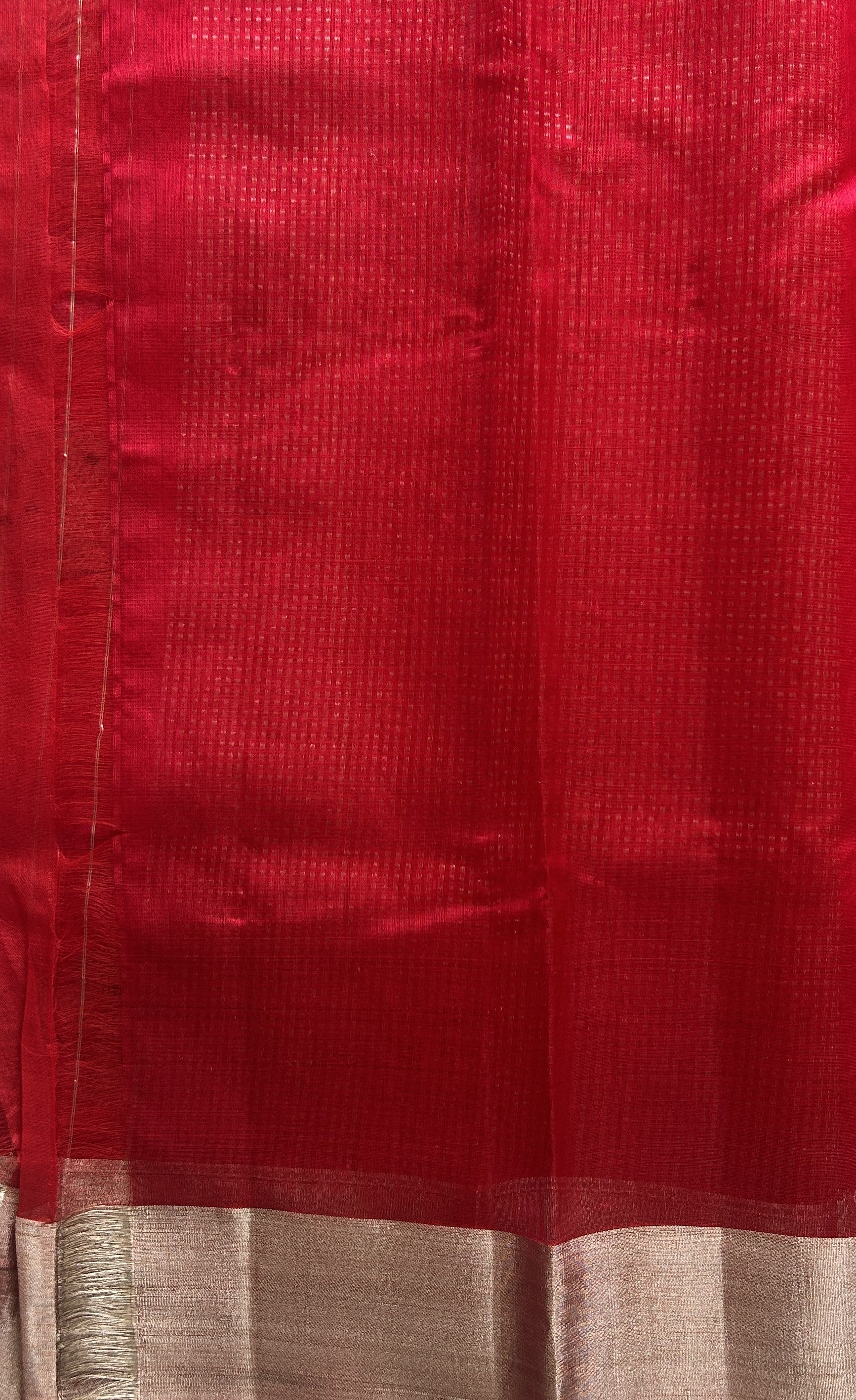 Chanderi Silk Saree Deep Pink color Elegantly Paired with a Silver Zari border - Sampradaya Designer Studio