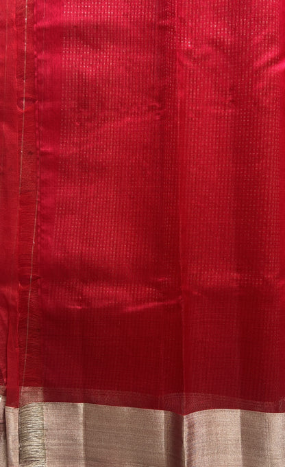 Chanderi Silk Saree Deep Pink color Elegantly Paired with a Silver Zari border - Sampradaya Designer Studio