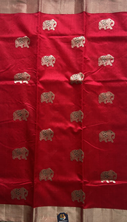 Chanderi Silk Saree Deep Pink color Elegantly Paired with a Silver Zari border - Sampradaya Designer Studio