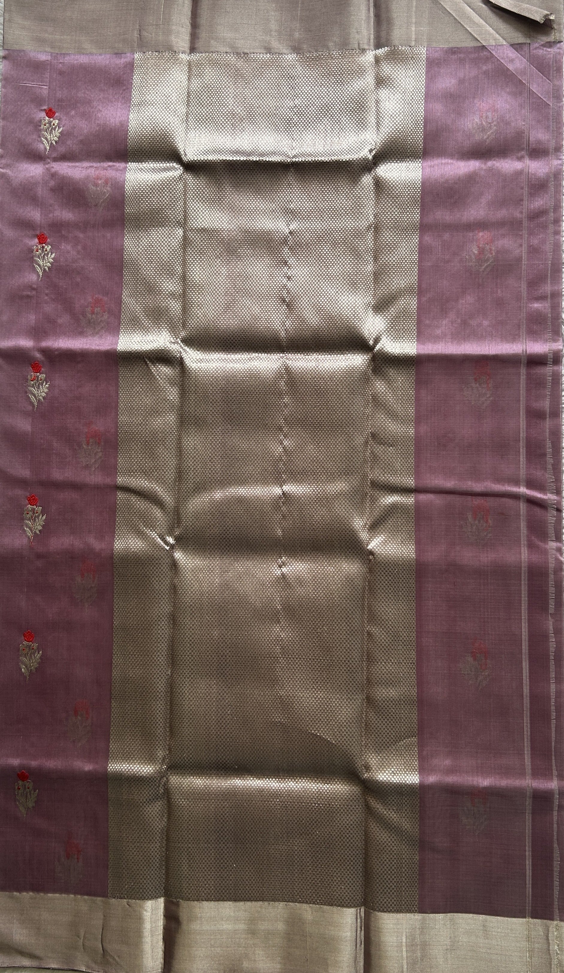 Chanderi Silk Saree Lilac color Elegantly Paired with a Silver Zari border - Sampradaya Designer Studio