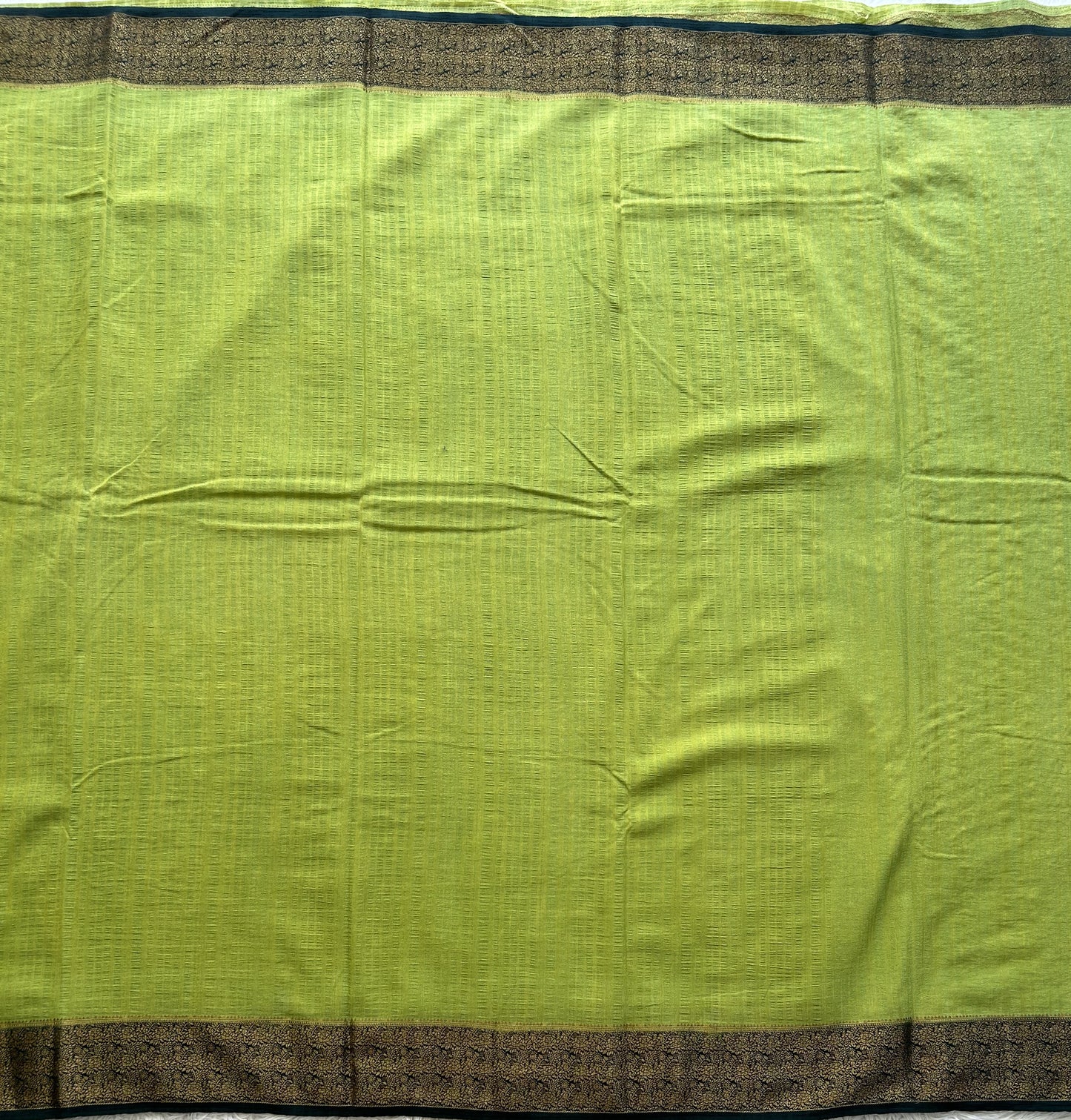 Green Banarasi Semi Tussar Georgette Saree with Sliver Zari Border — Lightweight Festive Wear