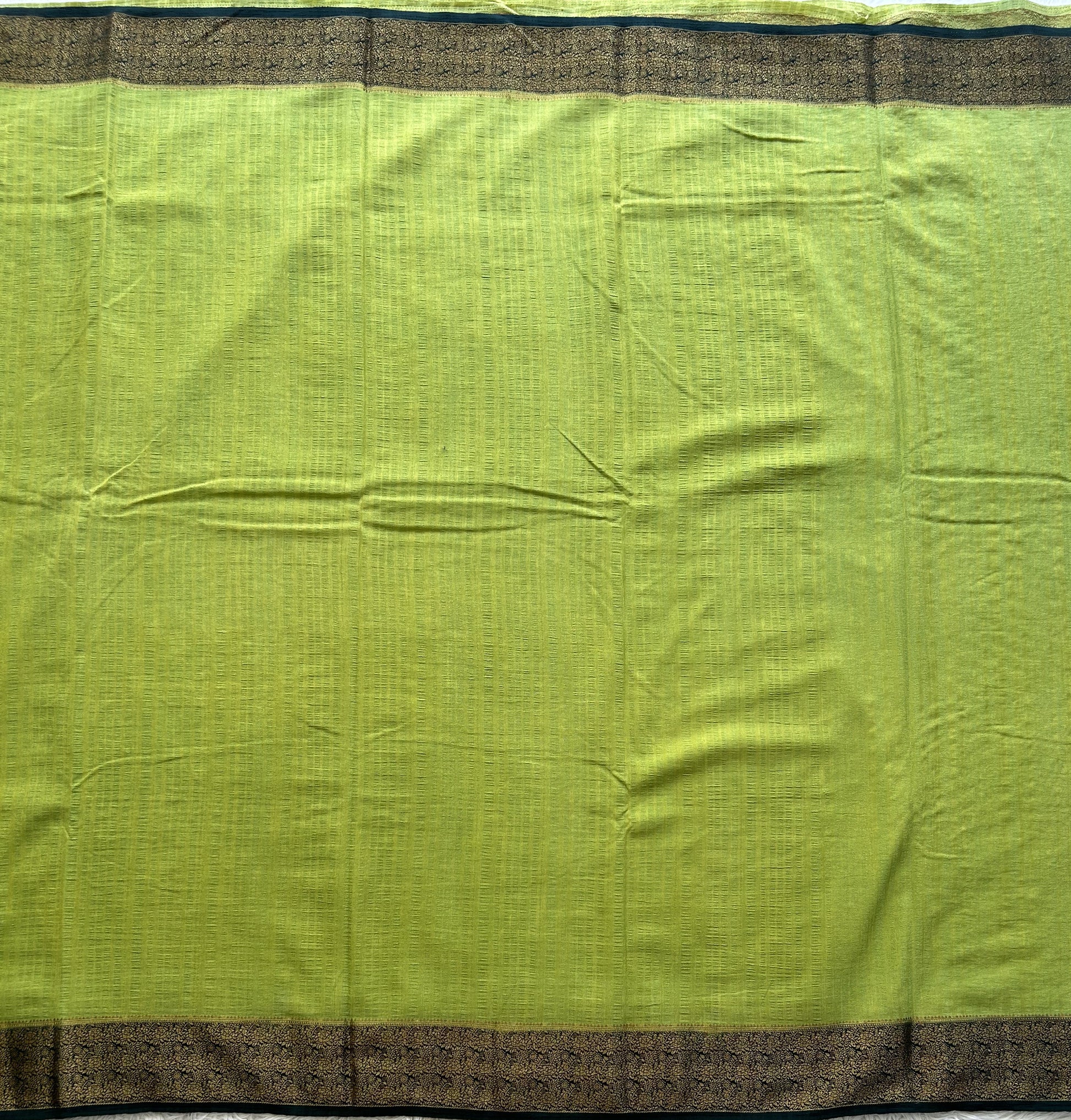 Green Banarasi Semi Tussar Georgette Saree with Sliver Zari Border — Lightweight Festive Wear - Sampradaya Designer Studio