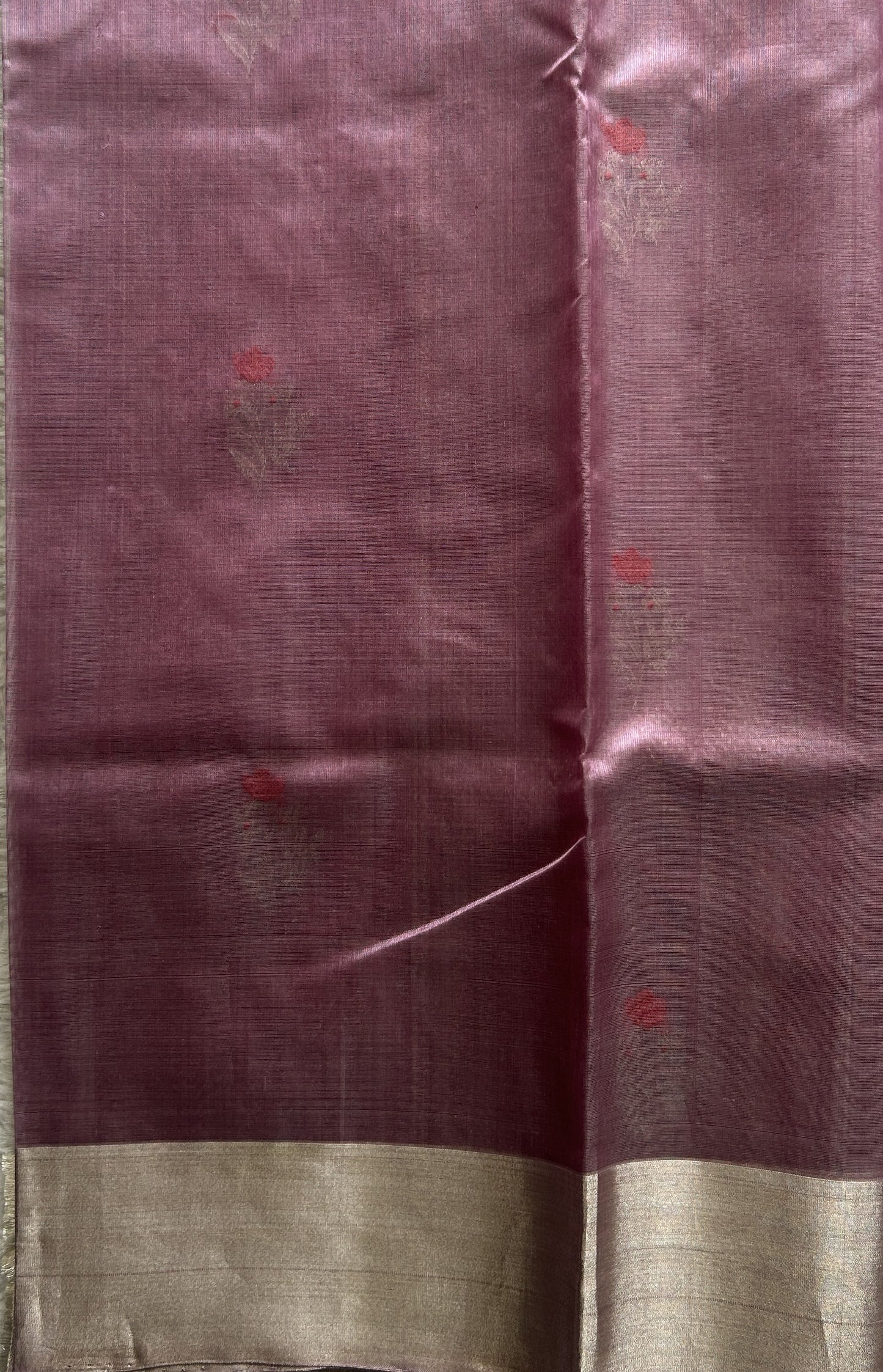 Chanderi Silk Saree Lilac color Elegantly Paired with a Silver Zari border - Sampradaya Designer Studio