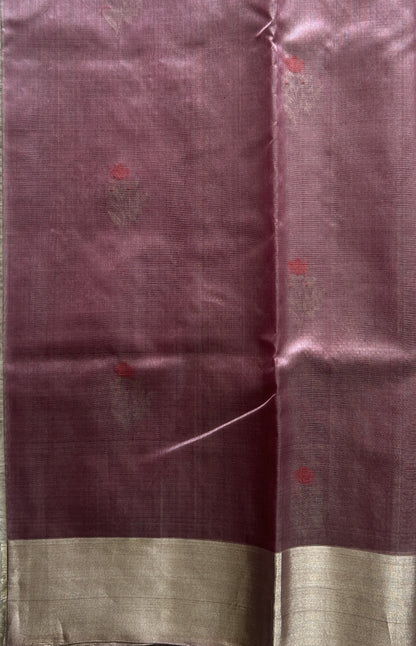 Chanderi Silk Saree Lilac color Elegantly Paired with a Silver Zari border - Sampradaya Designer Studio