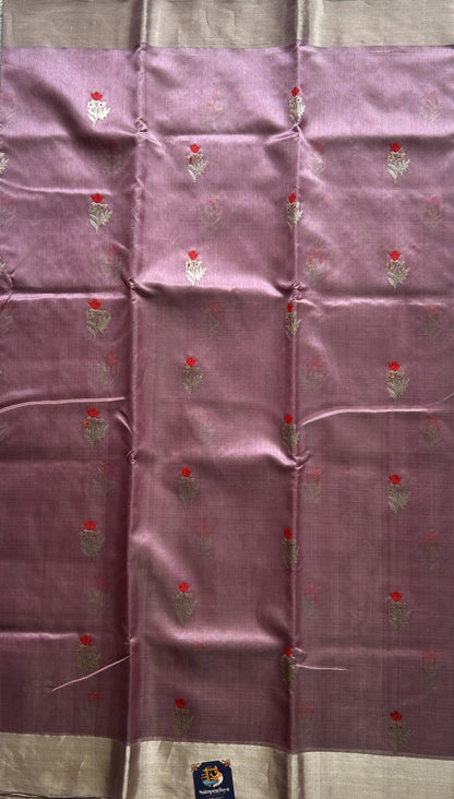 Chanderi Silk Saree Lilac color Elegantly Paired with a Silver Zari border - Sampradaya Designer Studio