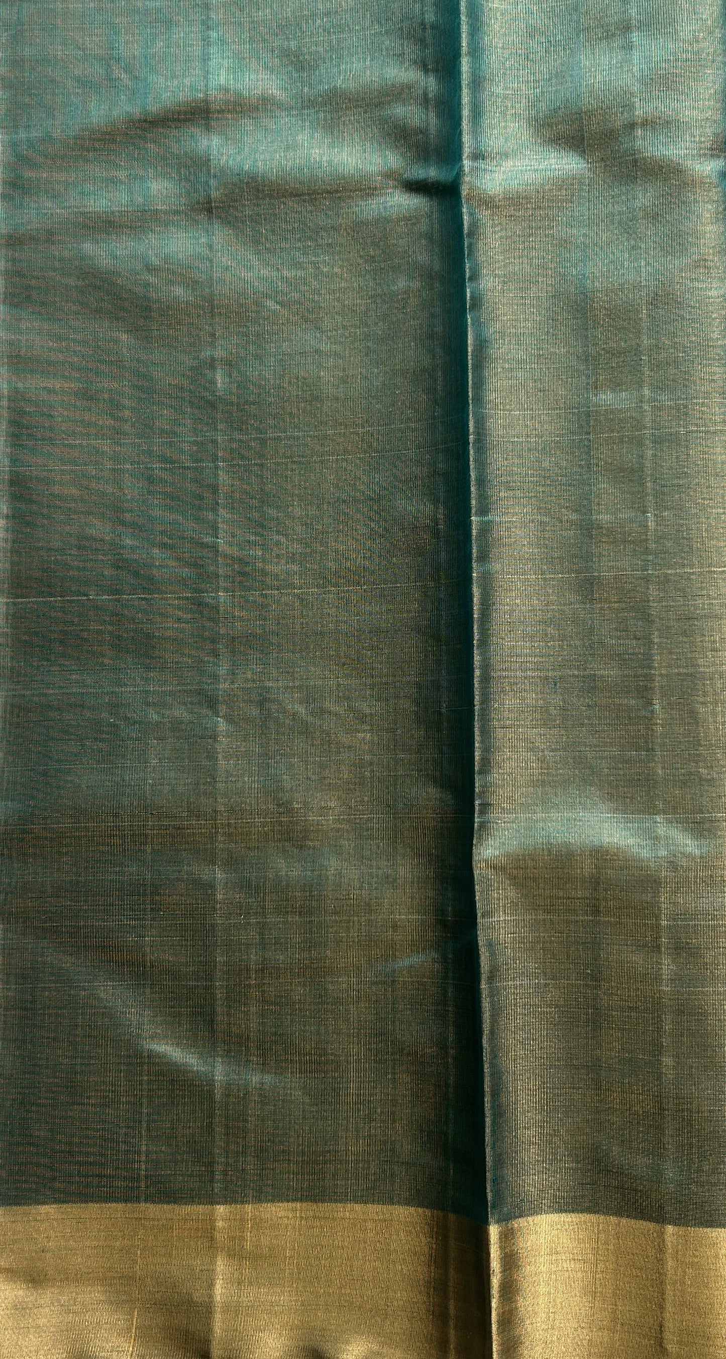 Chanderi Silk Saree Turquoise Green color Elegantly Paired with a Gold Zari border - Sampradaya Designer Studio