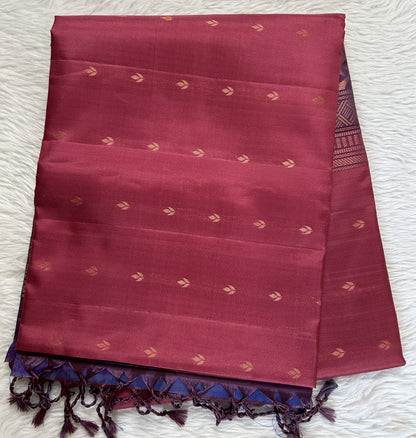 Kanjivaram Festive Soft Silk Saree Magenta colored Saree complemented with a Mauve Colored Pochampally border. - Sampradaya Designer Studio