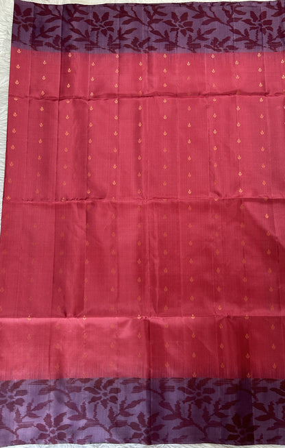 Kanjivaram Festive Soft Silk Saree Magenta colored Saree complemented with a Mauve Colored Pochampally border. - Sampradaya Designer Studio