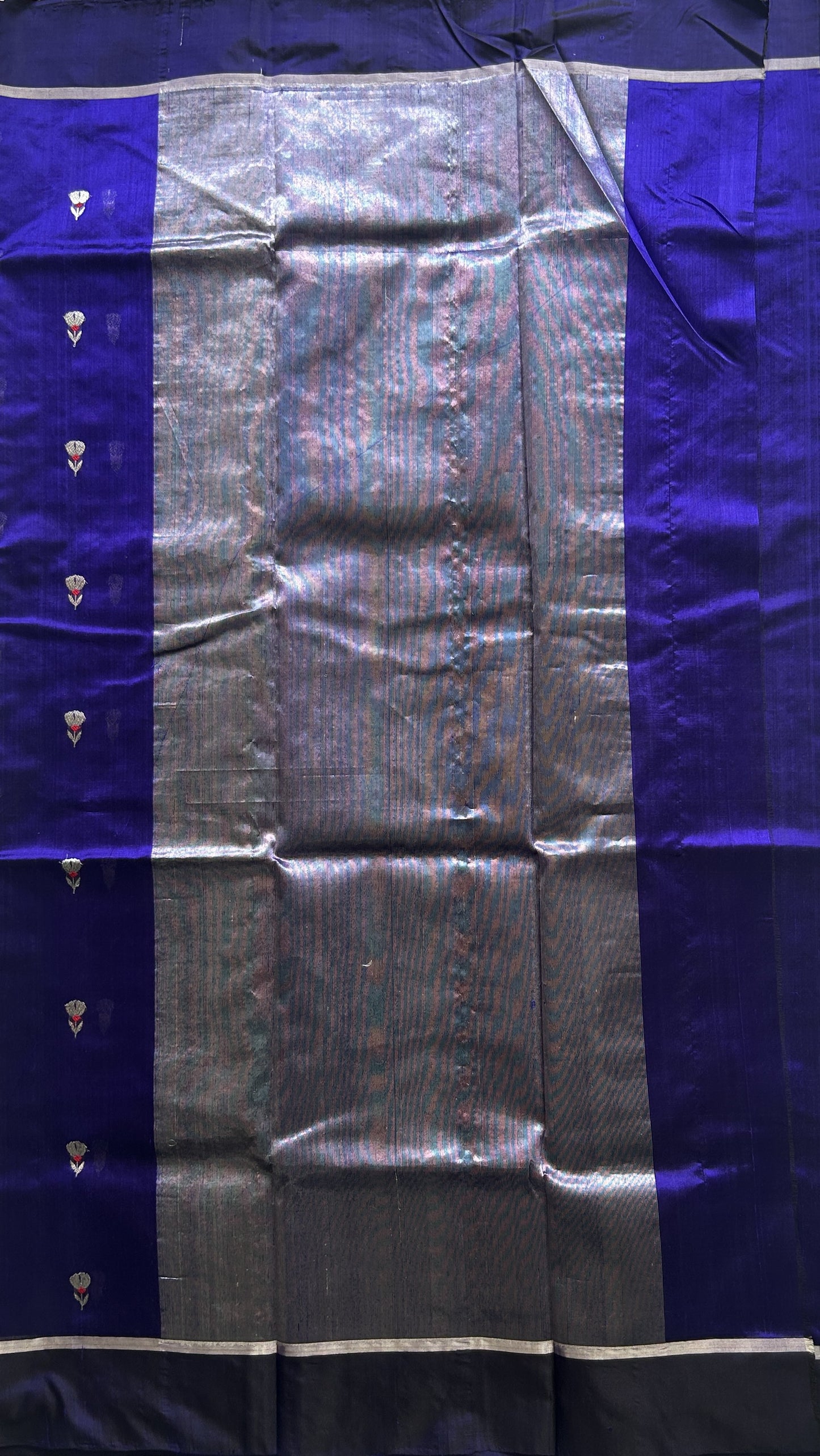Chanderi Silk Saree Royal Blue color Elegantly Paired with a Plain border - Sampradaya Designer Studio