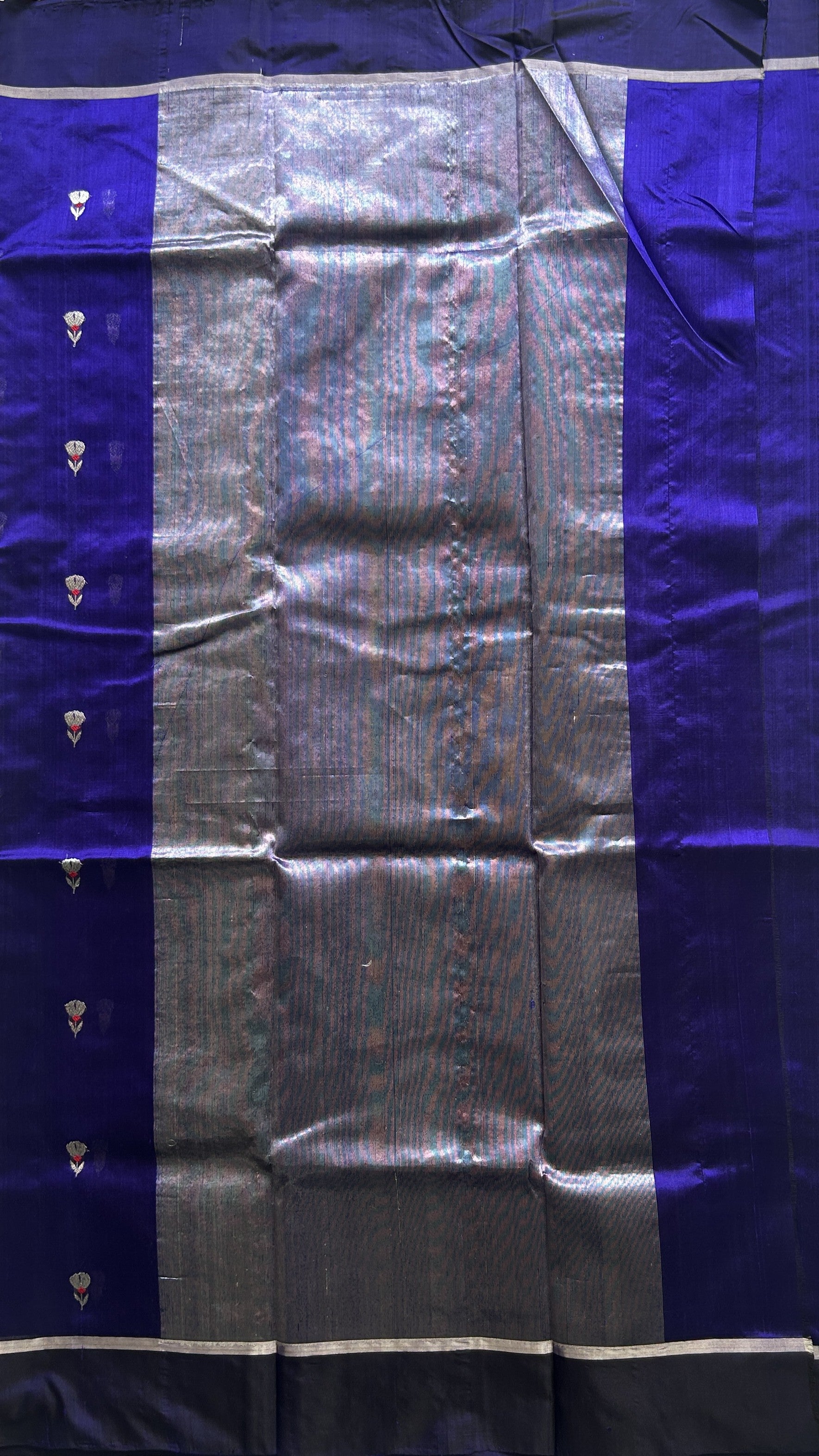 Chanderi Silk Saree Royal Blue color Elegantly Paired with a Plain border - Sampradaya Designer Studio