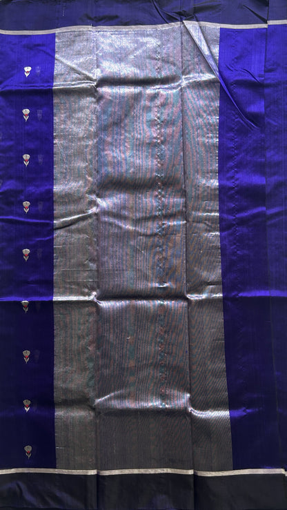Chanderi Silk Saree Royal Blue color Elegantly Paired with a Plain border - Sampradaya Designer Studio