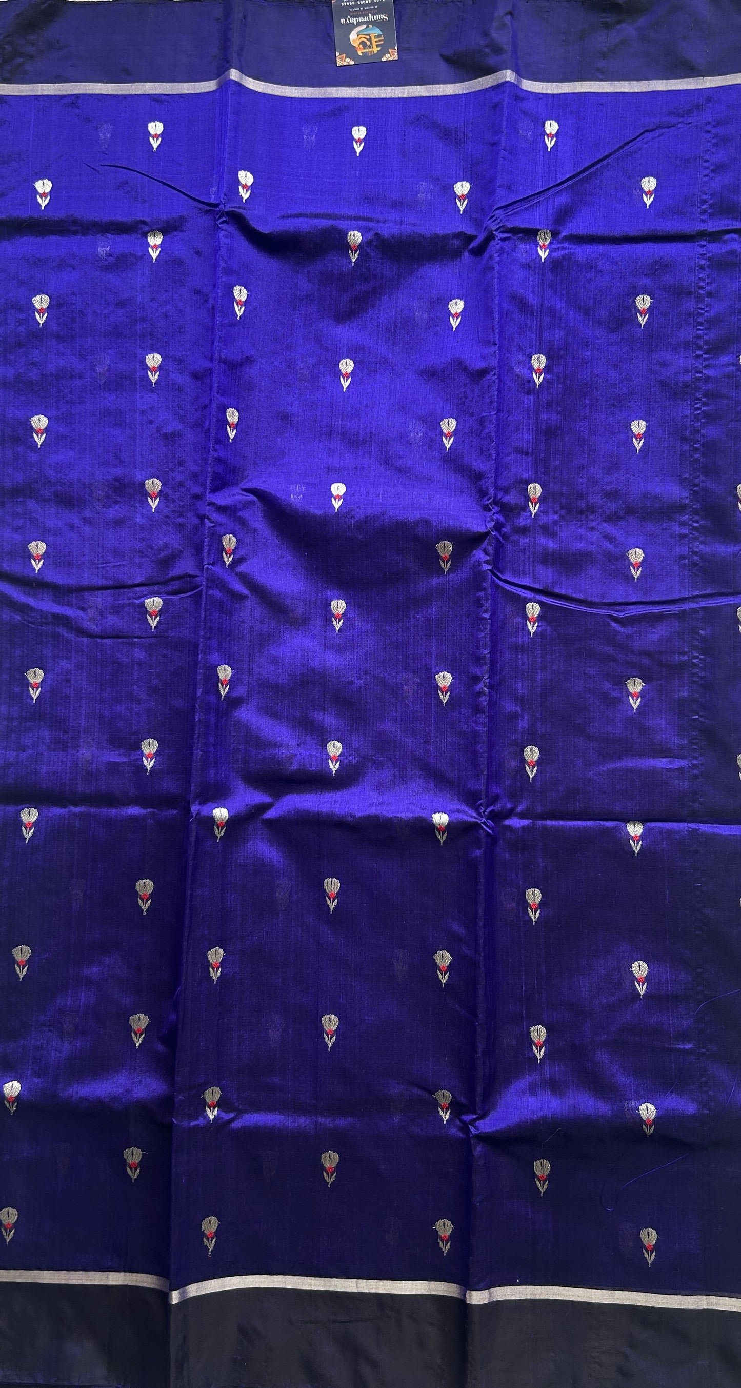 Chanderi Silk Saree Royal Blue color Elegantly Paired with a Plain border - Sampradaya Designer Studio