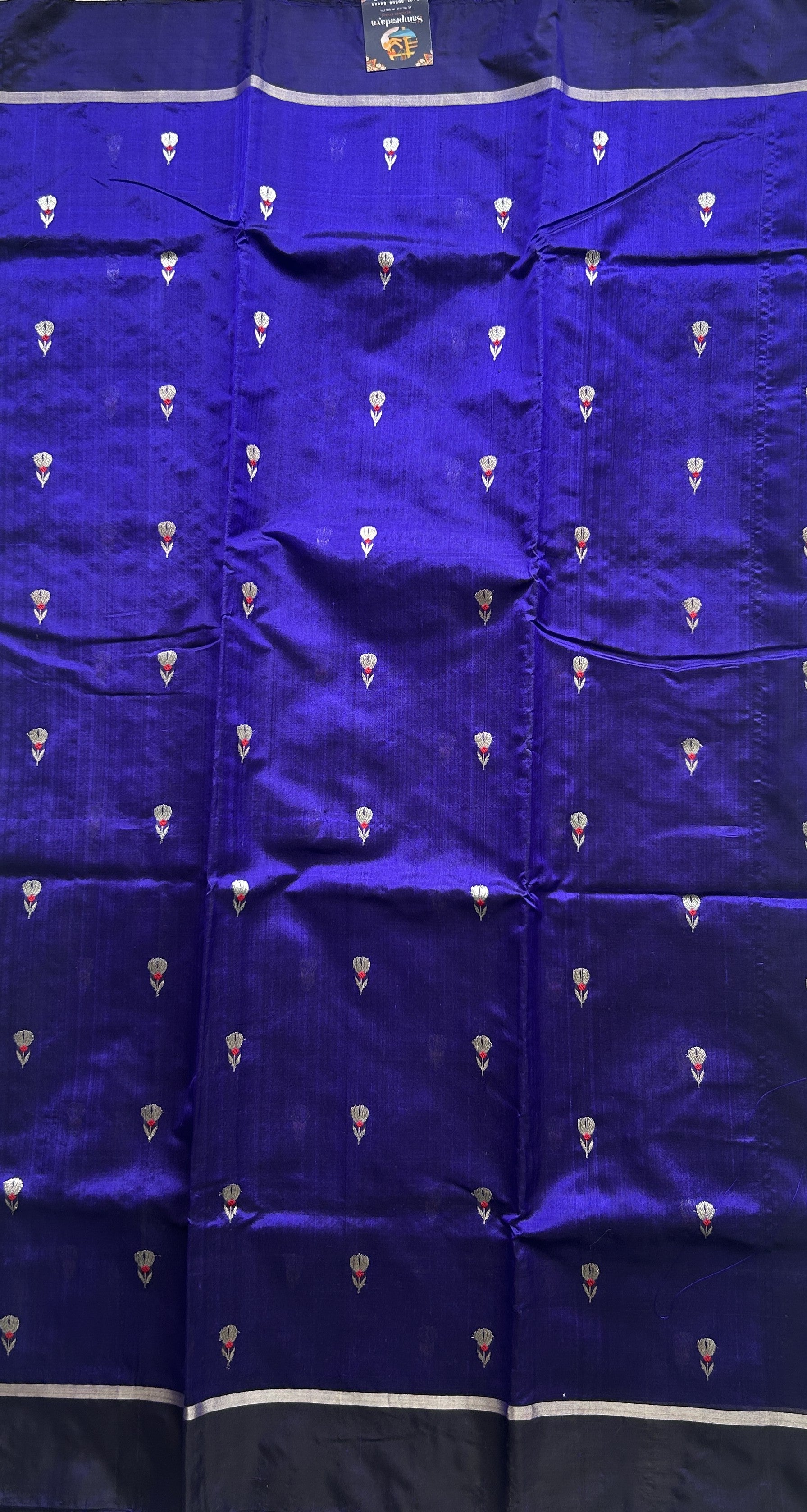 Chanderi Silk Saree Royal Blue color Elegantly Paired with a Plain border - Sampradaya Designer Studio
