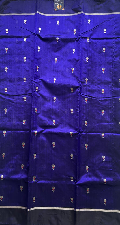 Chanderi Silk Saree Royal Blue color Elegantly Paired with a Plain border - Sampradaya Designer Studio