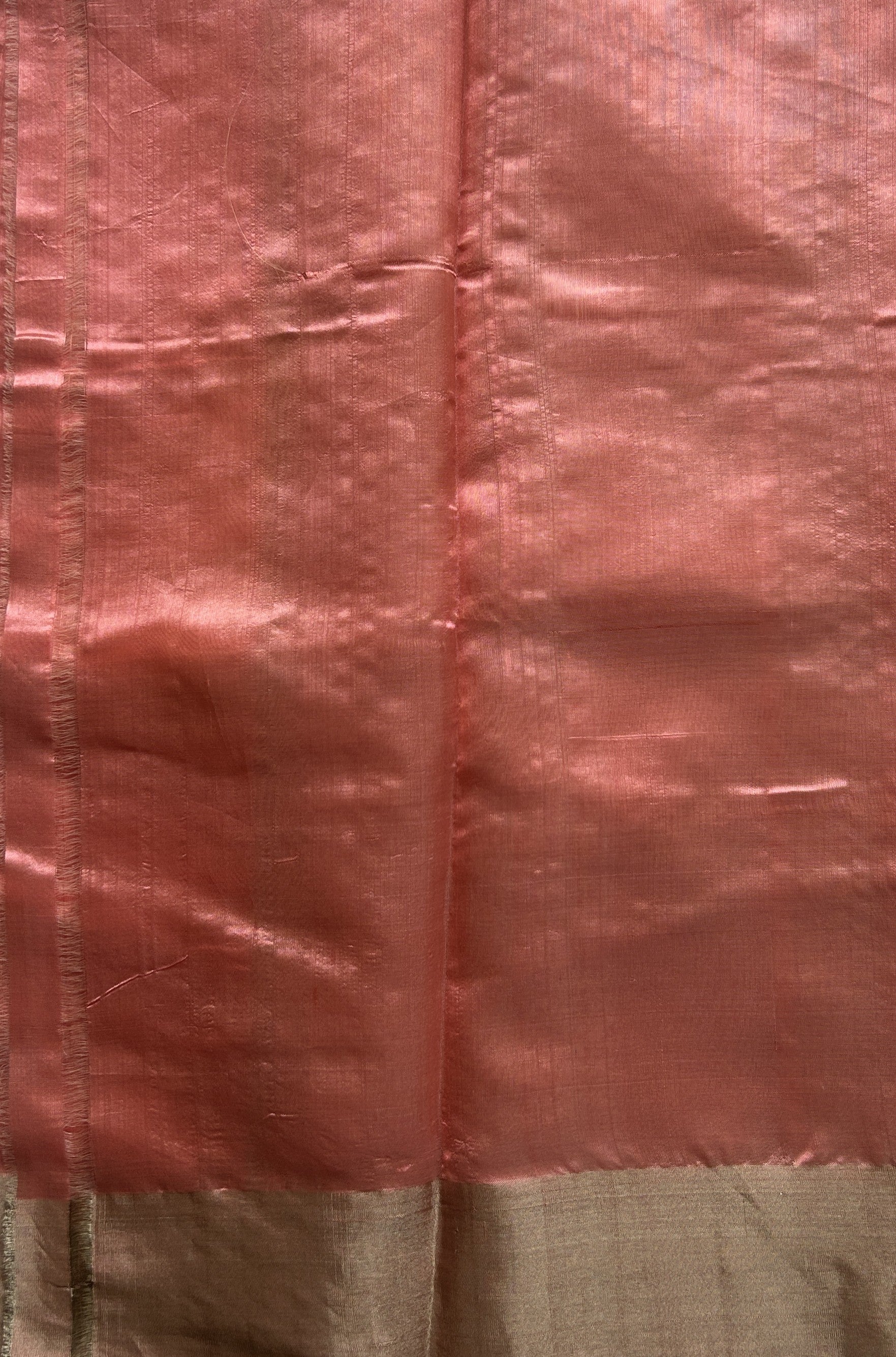 Chanderi Silk Saree Peach color Elegantly Paired with a Silver Zari border - Sampradaya Designer Studio