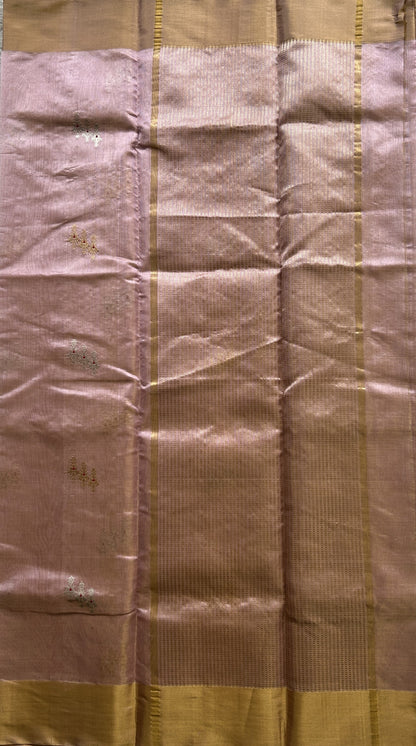 Chanderi Silk Saree Blush Pink color Elegantly Paired with a Gold Zari border - Sampradaya Designer Studio