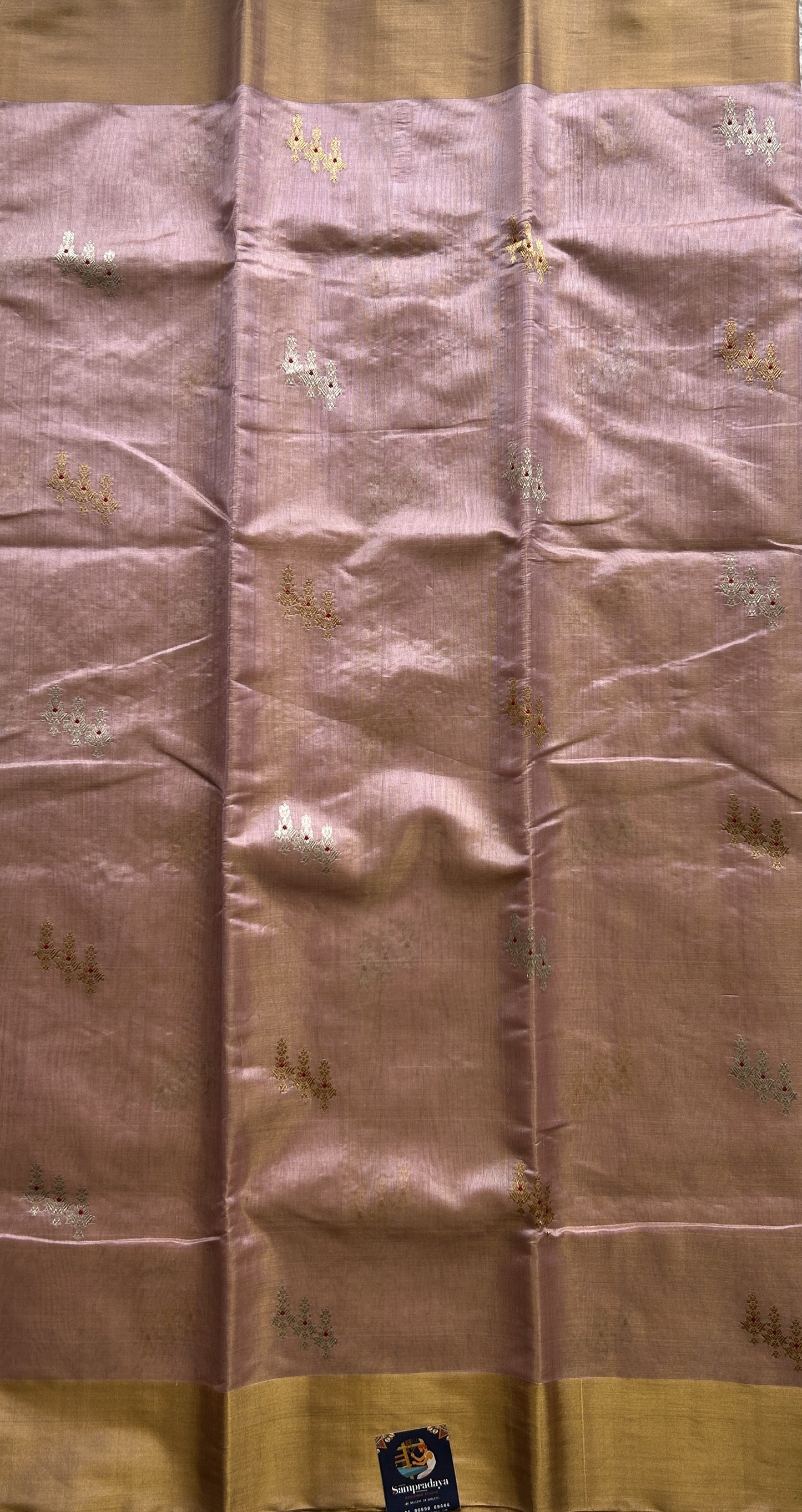 Chanderi Silk Saree Blush Pink color Elegantly Paired with a Gold Zari border - Sampradaya Designer Studio
