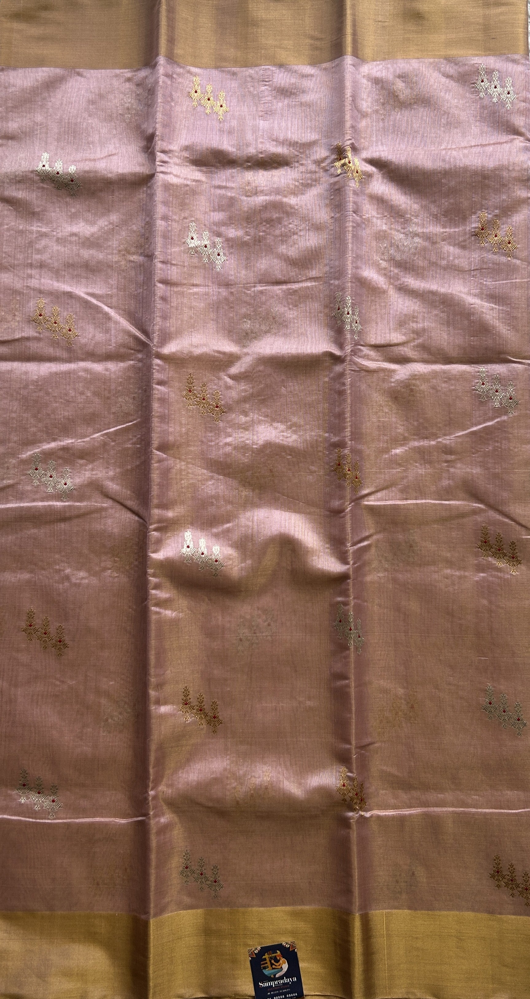 Chanderi Silk Saree Blush Pink color Elegantly Paired with a Gold Zari border - Sampradaya Designer Studio