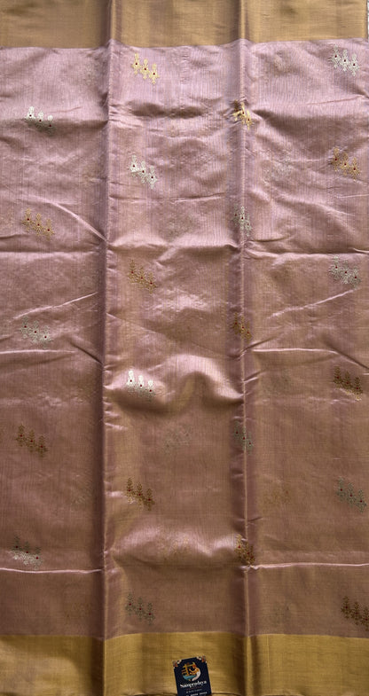 Chanderi Silk Saree Blush Pink color Elegantly Paired with a Gold Zari border - Sampradaya Designer Studio