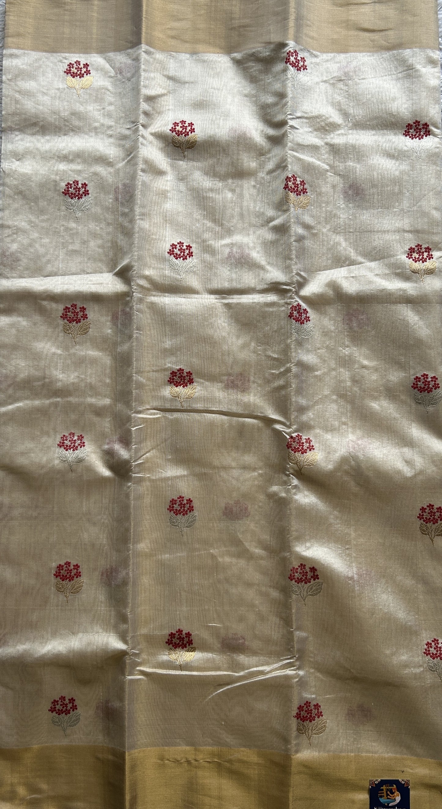 Chanderi Silk Saree Gold color Elegantly Paired with a Gold Zari border - Sampradaya Designer Studio