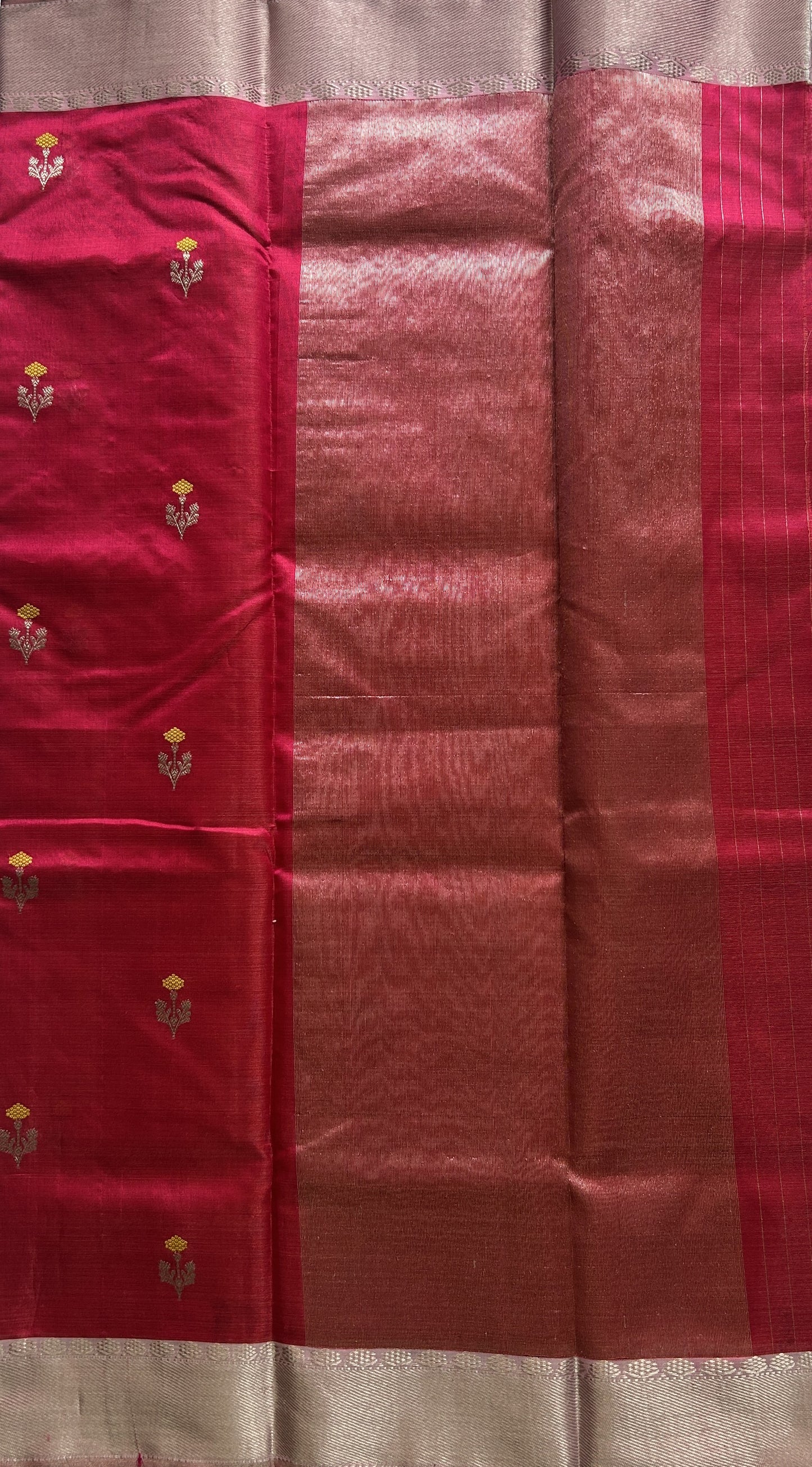 Chanderi Silk Saree Pink color Elegantly Paired with a Silver Zari border - Sampradaya Designer Studio
