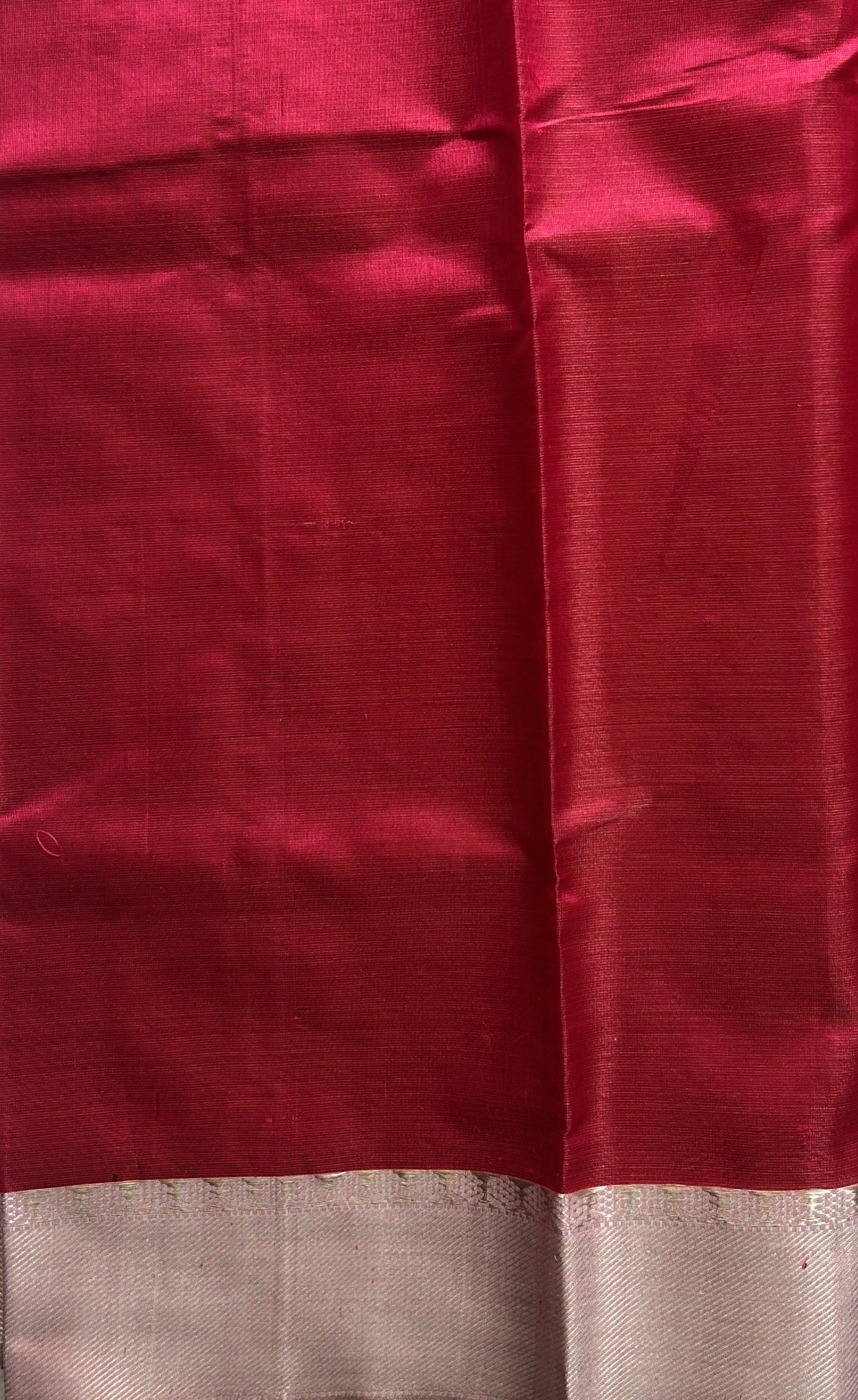Chanderi Silk Saree Pink color Elegantly Paired with a Silver Zari border - Sampradaya Designer Studio