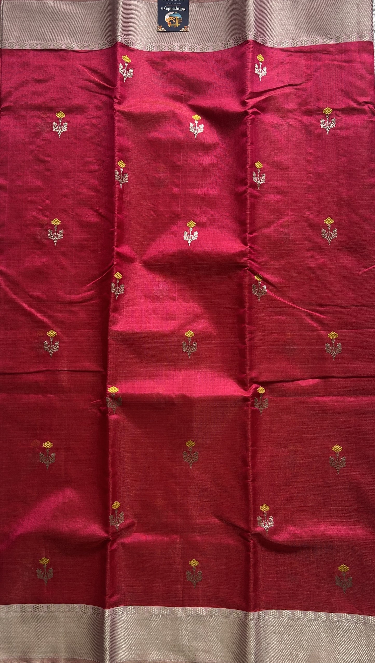 Chanderi Silk Saree Pink color Elegantly Paired with a Silver Zari border - Sampradaya Designer Studio