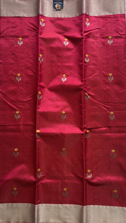 Chanderi Silk Saree Pink color Elegantly Paired with a Silver Zari border - Sampradaya Designer Studio