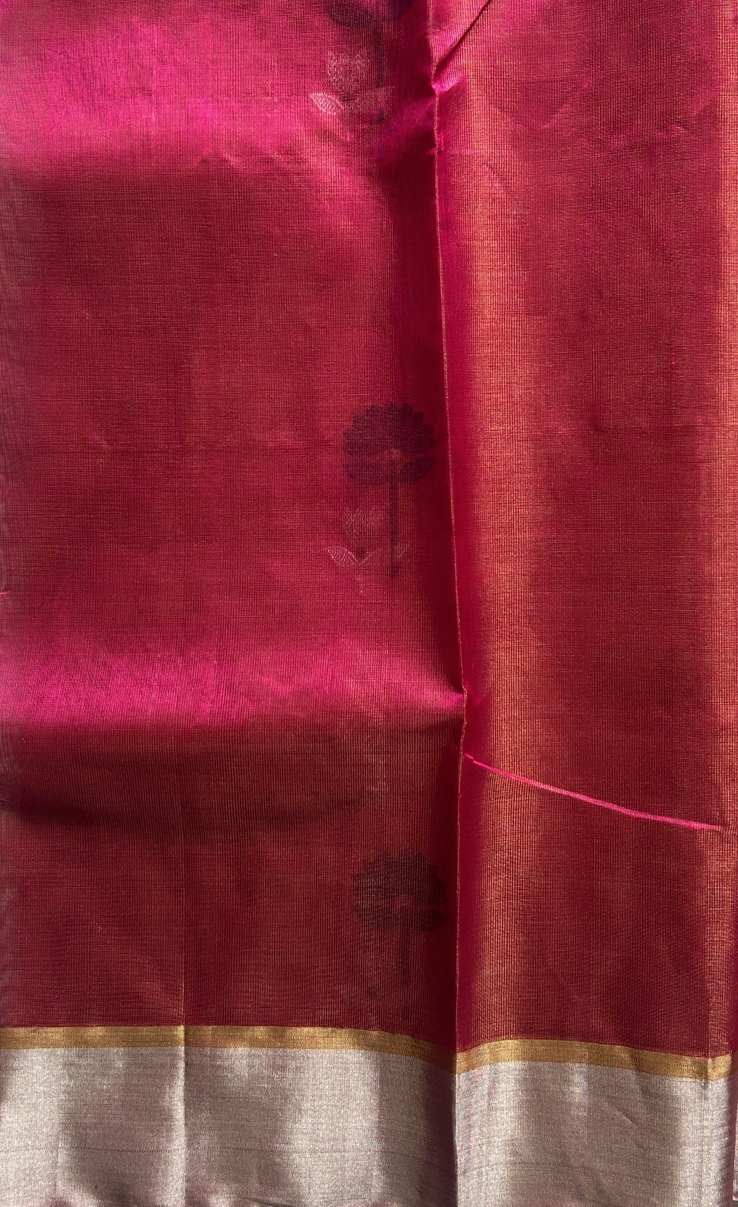 Chanderi Silk Saree Orange color Elegantly Paired with a Silver Zari border ko - Sampradaya Designer Studio