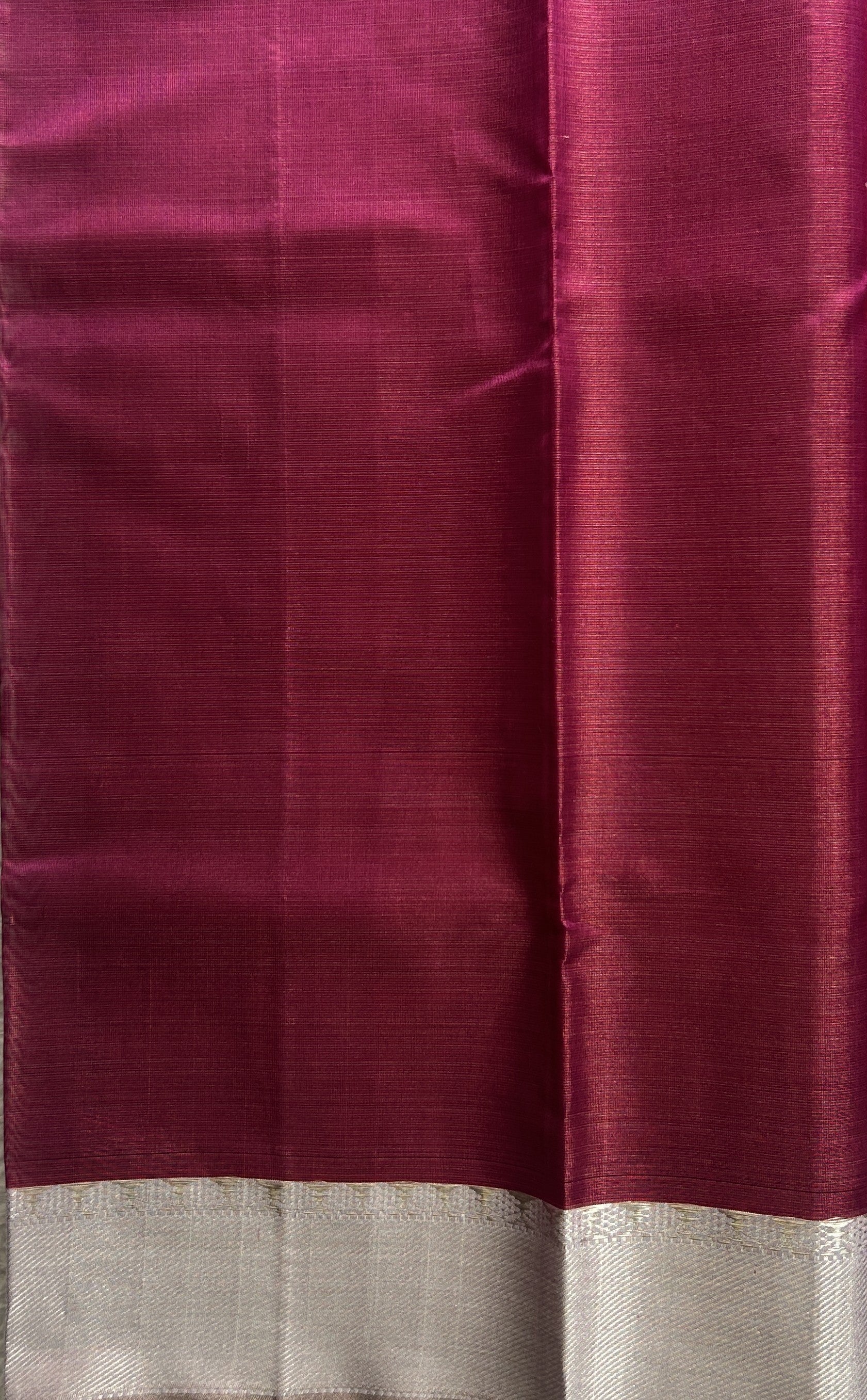 Chanderi Silk Saree Dark Pink color Elegantly Paired with a Silver Zari border - Sampradaya Designer Studio