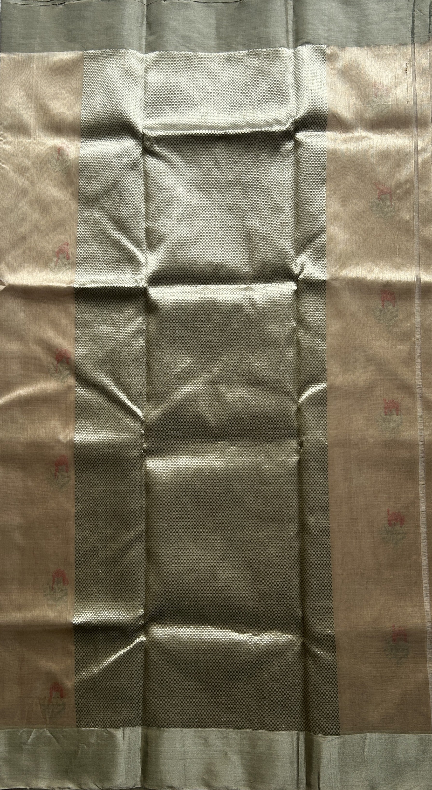 Chanderi Silk Saree Beige color Elegantly Paired with a Gold Zari border - Sampradaya Designer Studio