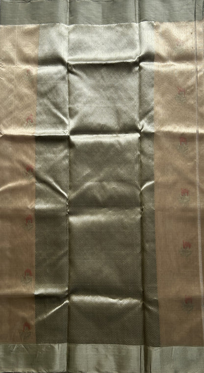 Chanderi Silk Saree Beige color Elegantly Paired with a Gold Zari border - Sampradaya Designer Studio