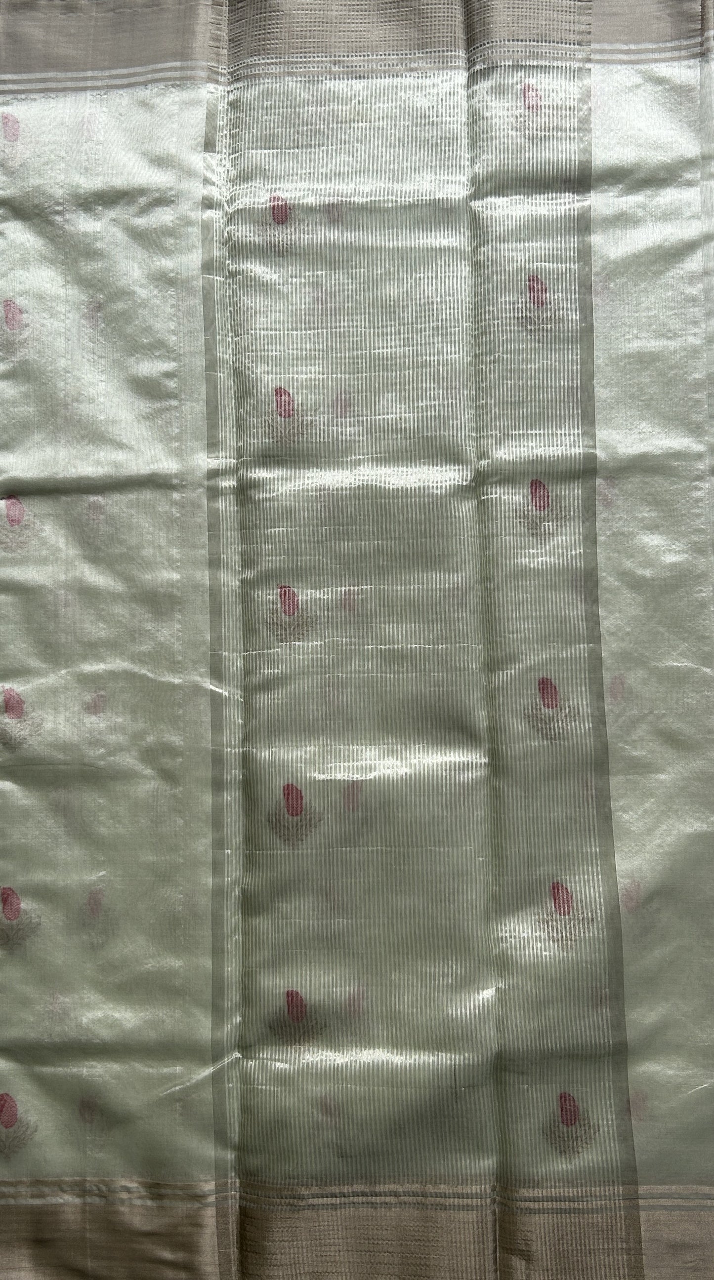 Chanderi Silk Saree Pastel Green color Elegantly Paired with a Gold Zari border - Sampradaya Designer Studio