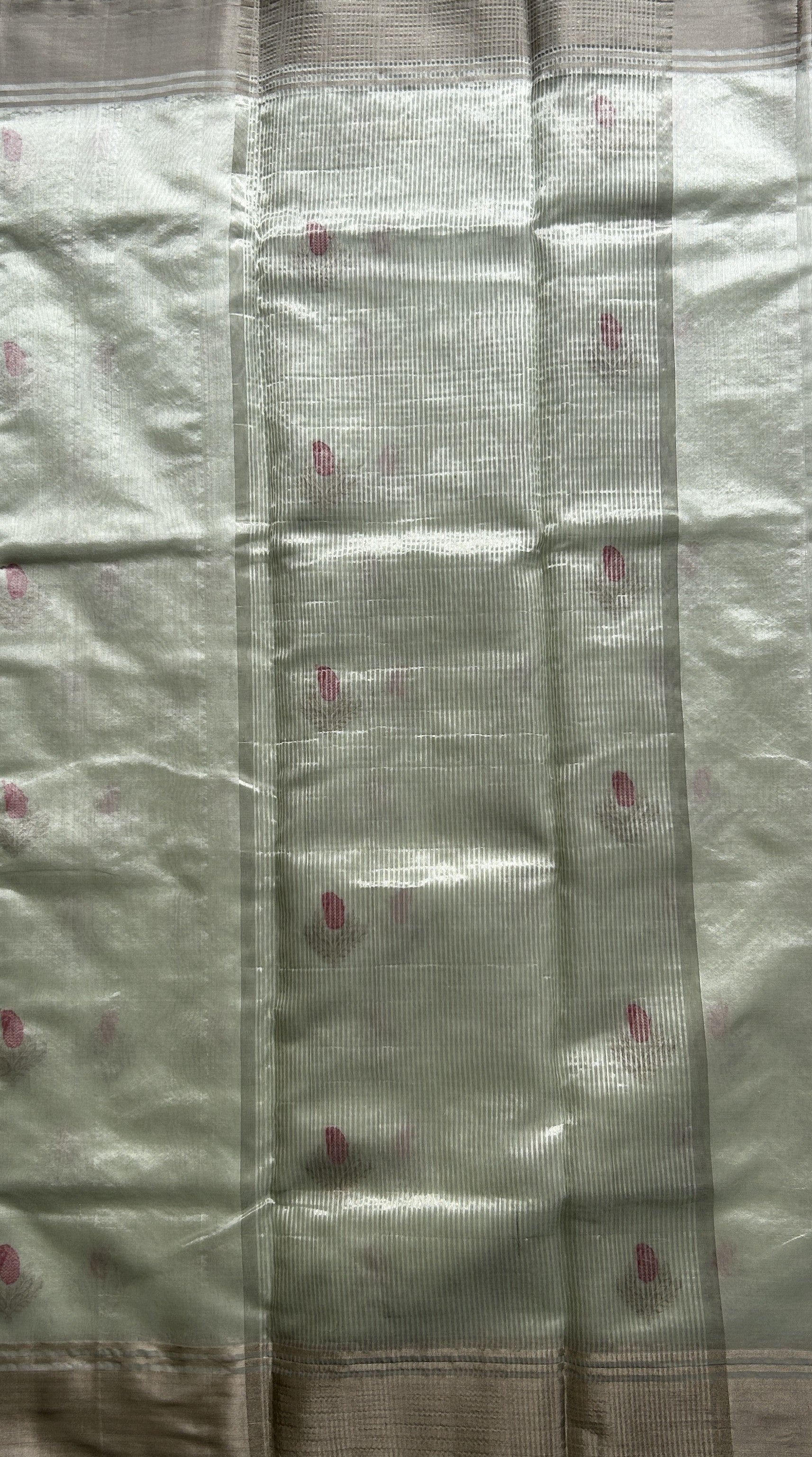 Chanderi Silk Saree Pastel Green color Elegantly Paired with a Gold Zari border - Sampradaya Designer Studio