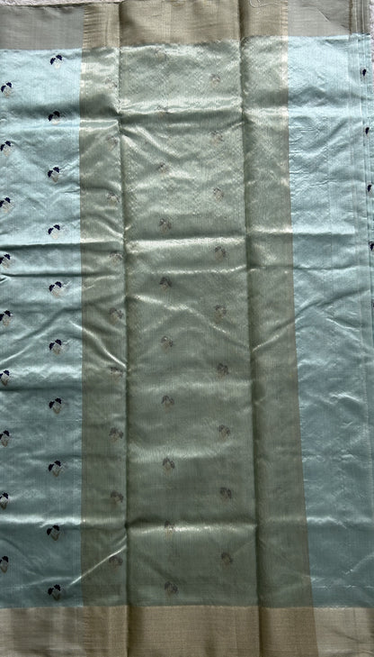 Chanderi Silk Saree Sky Blue color Elegantly Paired with a Gold Zari border - Sampradaya Designer Studio