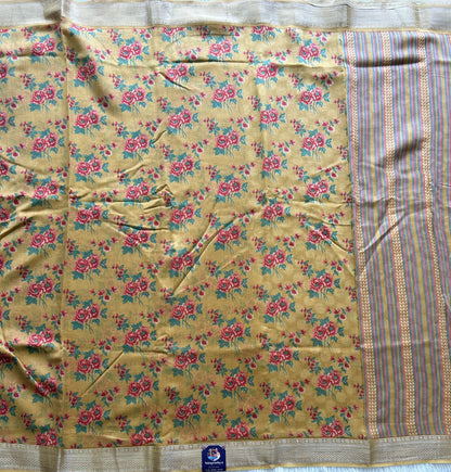 Light Yellow Maheshwari  Cotton Saree For women - Elegant Office & Daily Wear.