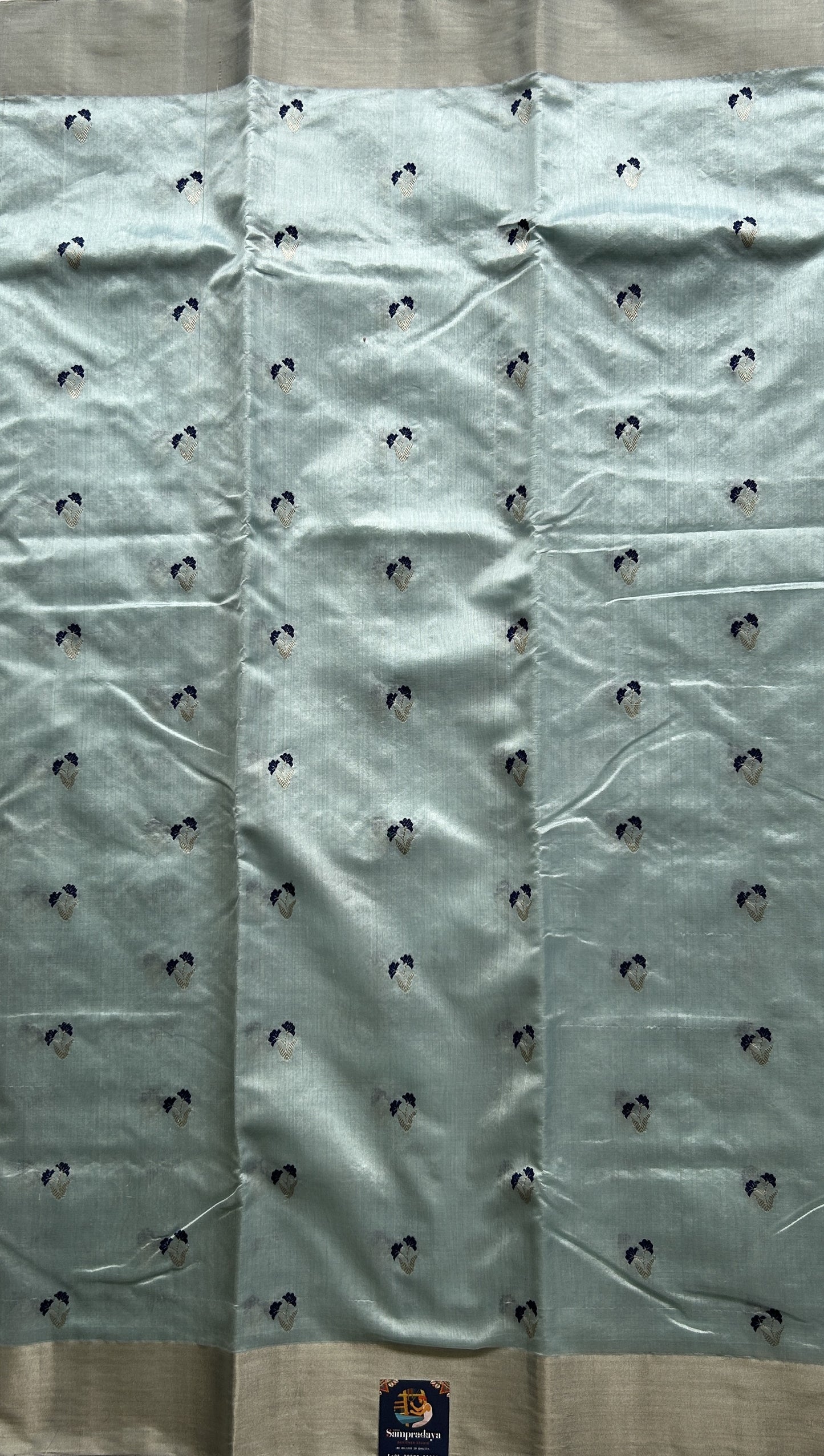 Chanderi Silk Saree Sky Blue color Elegantly Paired with a Gold Zari border - Sampradaya Designer Studio