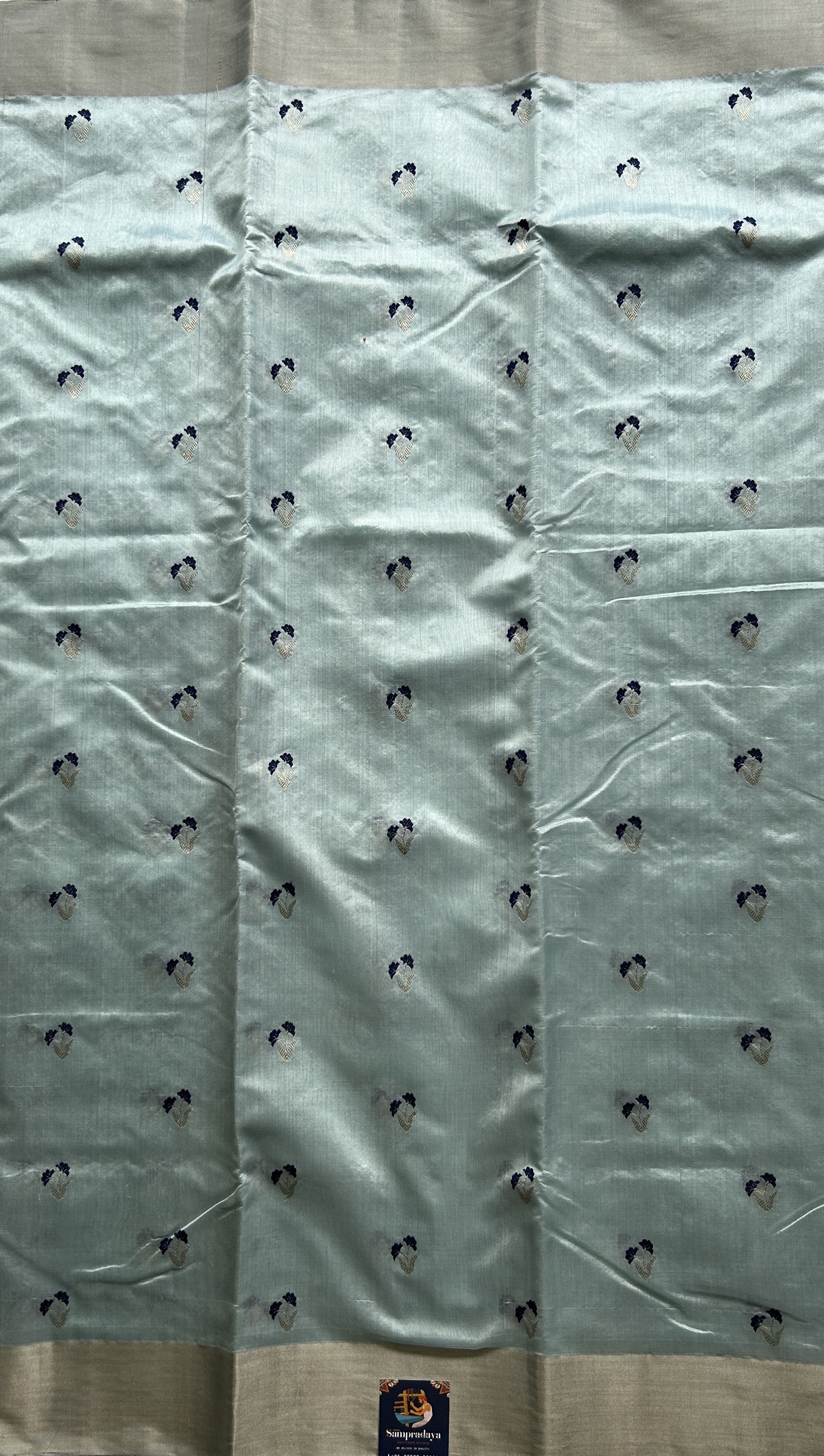 Chanderi Silk Saree Sky Blue color Elegantly Paired with a Gold Zari border - Sampradaya Designer Studio
