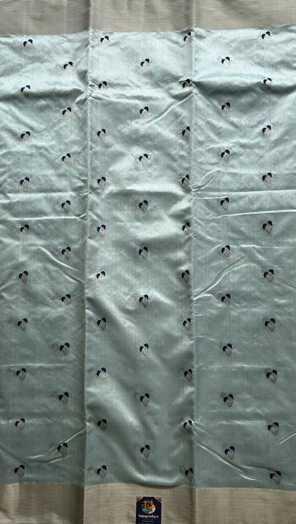Chanderi Silk Saree Sky Blue color Elegantly Paired with a Gold Zari border - Sampradaya Designer Studio