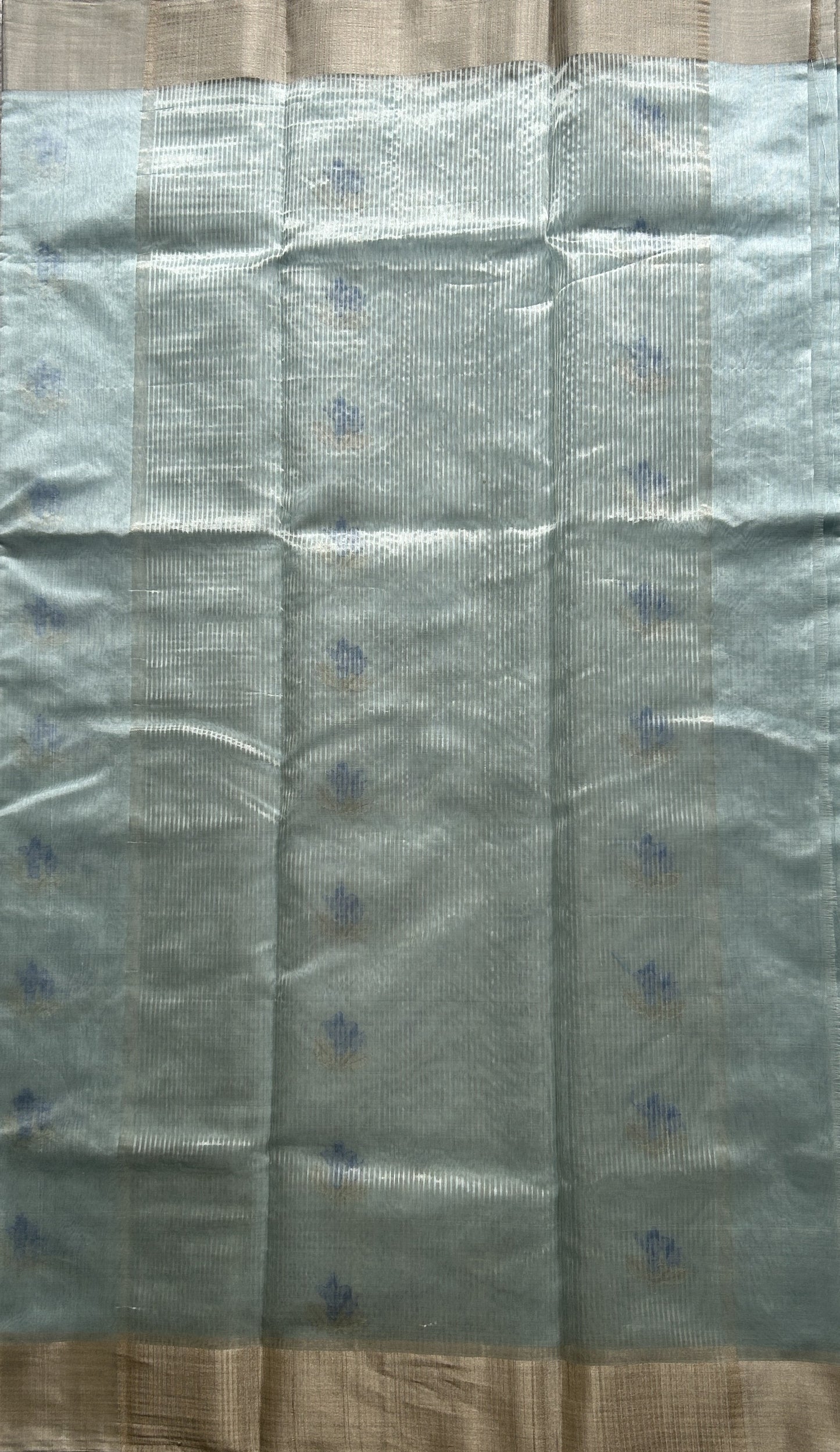 Chanderi Silk Saree Ice Blue colored Elegantly Paired with a Gold Zari border - Sampradaya Designer Studio
