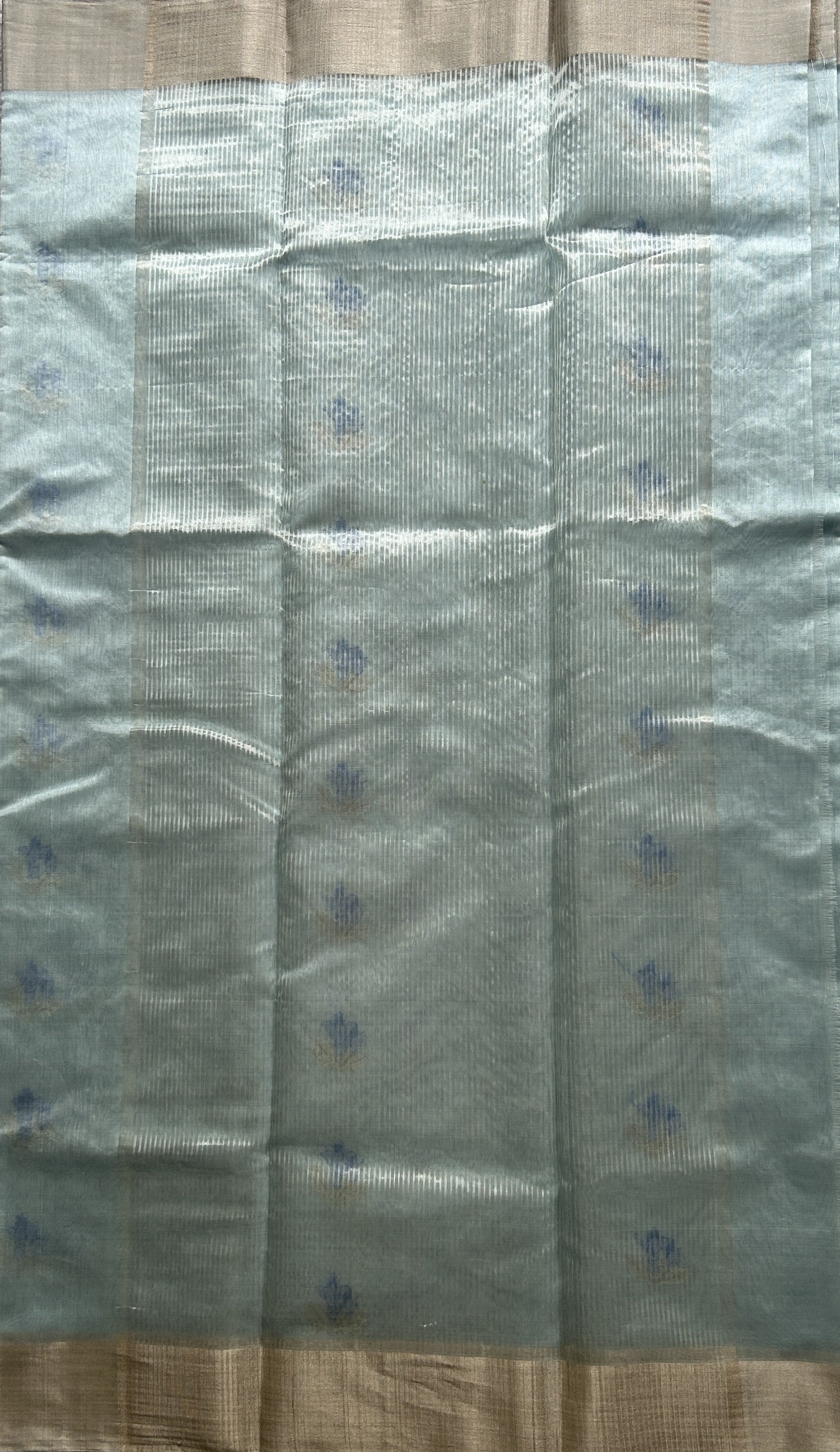 Chanderi Silk Saree Ice Blue colored Elegantly Paired with a Gold Zari border - Sampradaya Designer Studio
