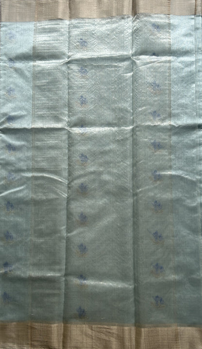 Chanderi Silk Saree Ice Blue colored Elegantly Paired with a Gold Zari border - Sampradaya Designer Studio