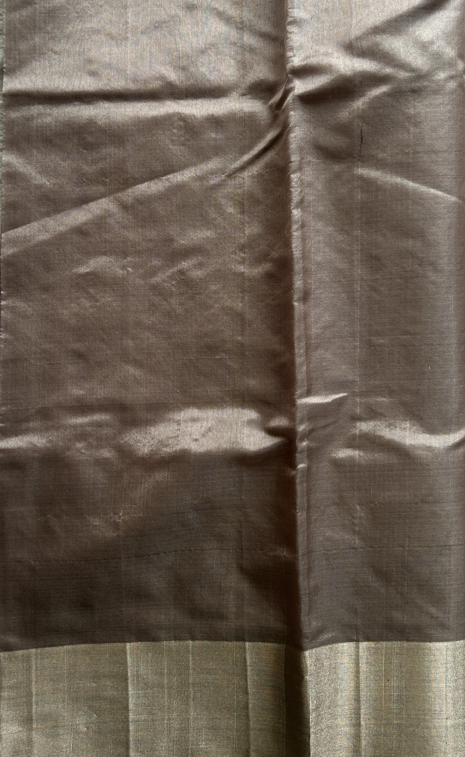 Chanderi Silk Saree Grey color Elegantly Paired with a Silver Zari border - Sampradaya Designer Studio