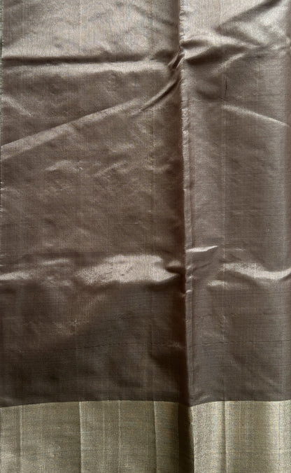 Chanderi Silk Saree Grey color Elegantly Paired with a Silver Zari border - Sampradaya Designer Studio