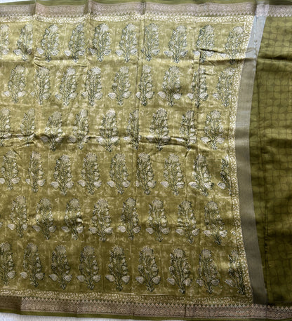 Mehndi Green Maheshwari  Cotton Saree For Women - Elegant Office & Daily Wear.